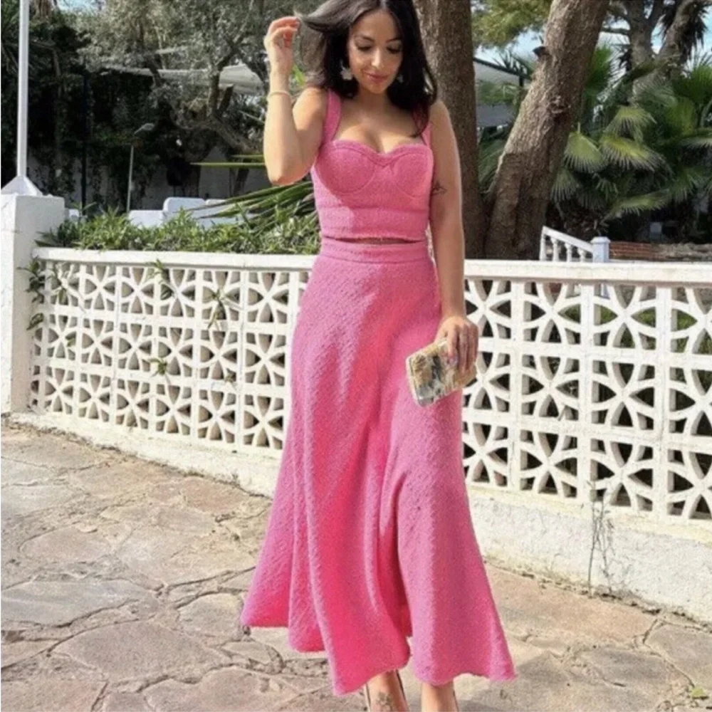 Zara textured long pink skirt